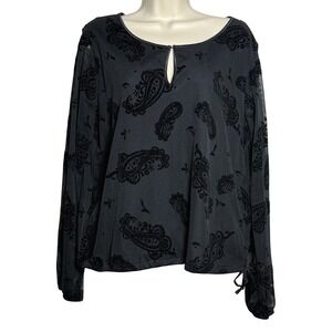 Valerie Separates Womens Knit Top L Black Paisley Sheer Lined Y2K Whimsigoth 90s